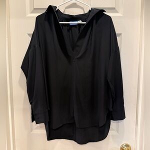 Acrobat Black Silk Top with V-Neck Collar